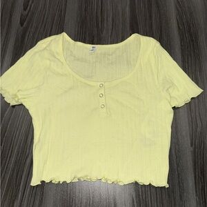 BP Women’s Top Size XS Yellow Lemonade Pointelle Rib Short Sleeve Henley Crop